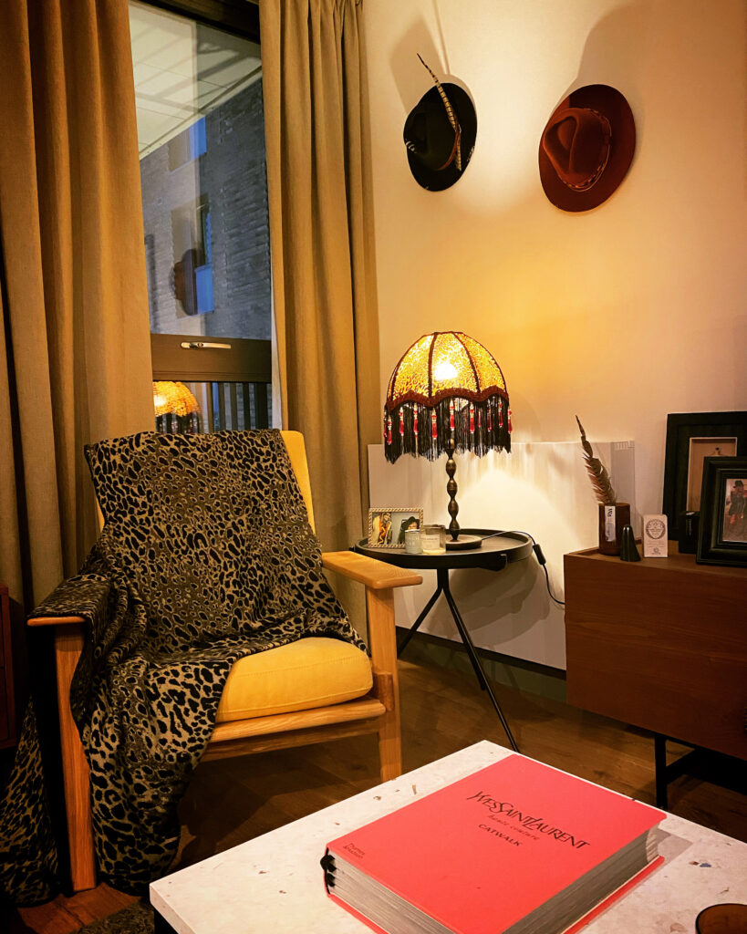 A maximalist living room inside a new apartment block in Tottenham Hale, London