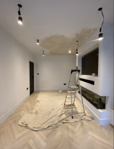 Limewash work begins on ceiling